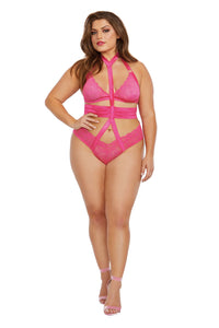 Bralette and Harness Panty - Queen Size - Fuchsia DG-12364XFUSQ