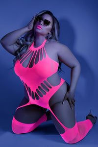 No Promises Teddy Bodystocking - Queen - Neon  Pink FL-GL2111-QS-B