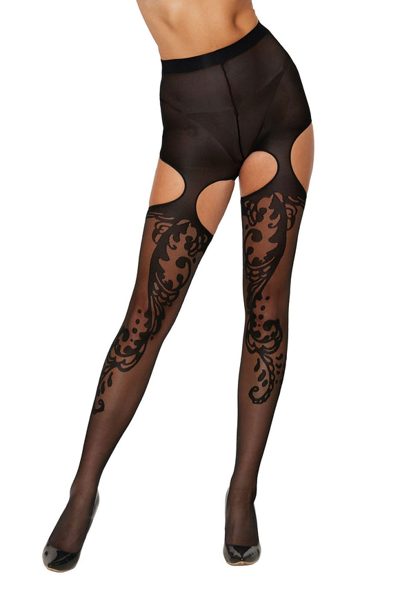 Patterned Garter Hose - One Size - Black DG-0438BLKOS