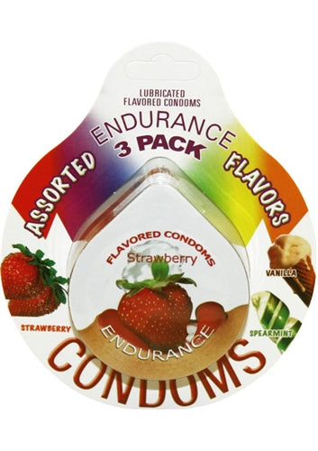 Endurance Lubricated Flavored Condoms - 3 Pack Disc - Assorted Flavors HTP2106