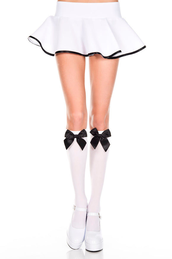 Satin Bow Knee Hi - One Size - White / Black ML-5722WHTBLK