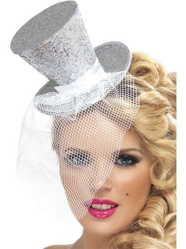 Mini Top Hat on Headband - Silver FV-21192