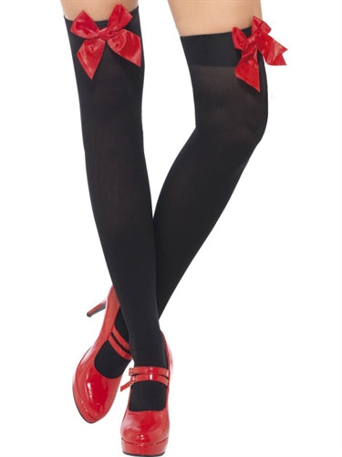 Thigh High Stockings With Red Bow - Black Fv-29331 FV-42757