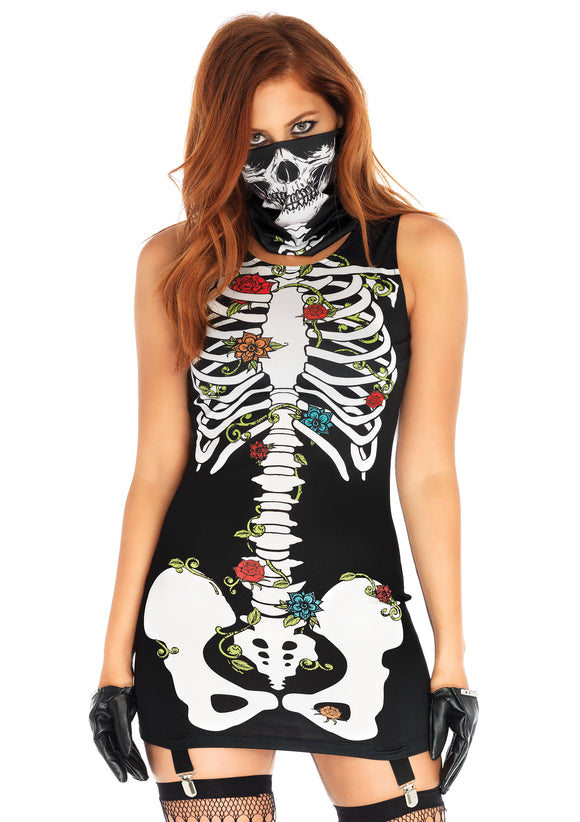 2 Pc. Skeleton Garter Dress & Face Mask - Small/ Medium LA-86661SM