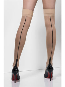 Seamed Hold Ups - One Size - Nude/black FV-25906