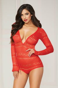 Knit Long Sleeve Romper - Medium - Red STM-10721-REDM