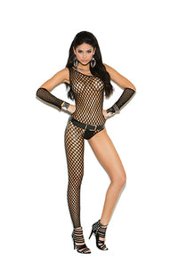 Crochet One Shoulder and Leg Bodystocking With Matching Arm Bands - One Size - Black EM-81287