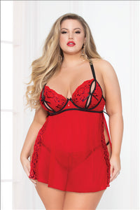 Lace & Mesh Babydoll - Black/red - 1x/2x STM-10918XRED1X2X